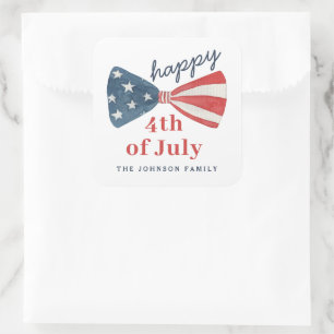 Cute Patriotic American Bow Happy 4th of July Square Sticker
