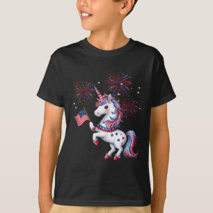 Cute Patriotic Americorn Unicorn Fireworks Girls 4 T-Shirt