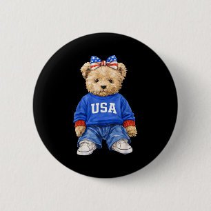 Cute patriotic bear usa 4th of july american 6 cm round badge
