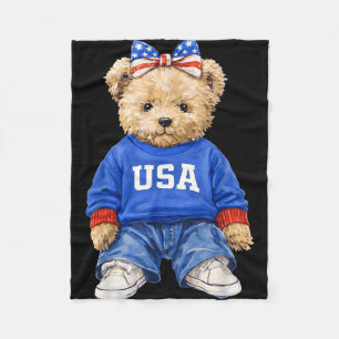 Cute patriotic bear usa 4th of july american fleece blanket