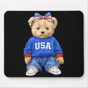 Cute patriotic bear usa 4th of july american mouse mat