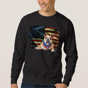 Cute Patriotic Bulldog American Flag Dog Men Women Sweatshirt