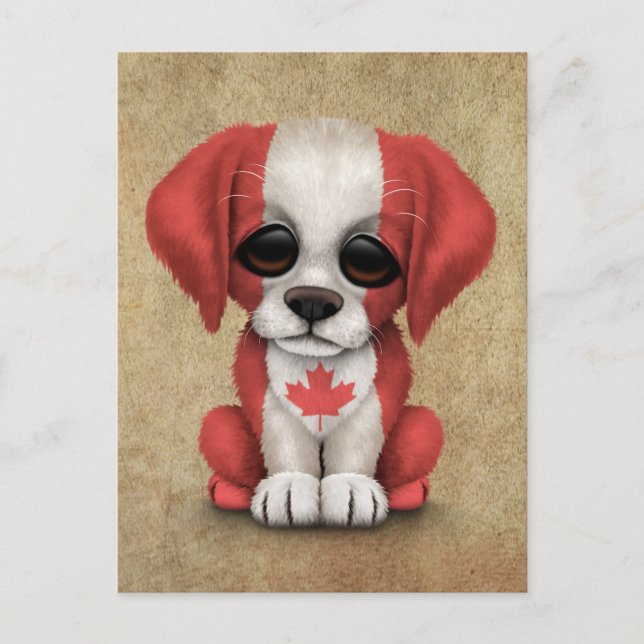 Cute Patriotic Canadian Flag Puppy Dog, Rough Postcard (Front)