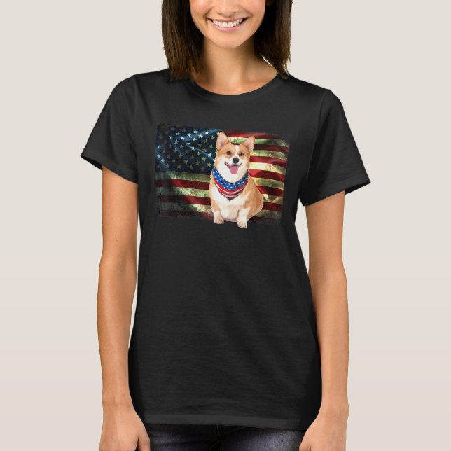 Cute Patriotic Corgi American Flag Dog Men Women T-Shirt (Front)