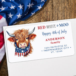 Cute Patriotic Cow 4th Of July Return Address Label