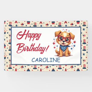Cute Patriotic Dog Birthday Decoration  Banner