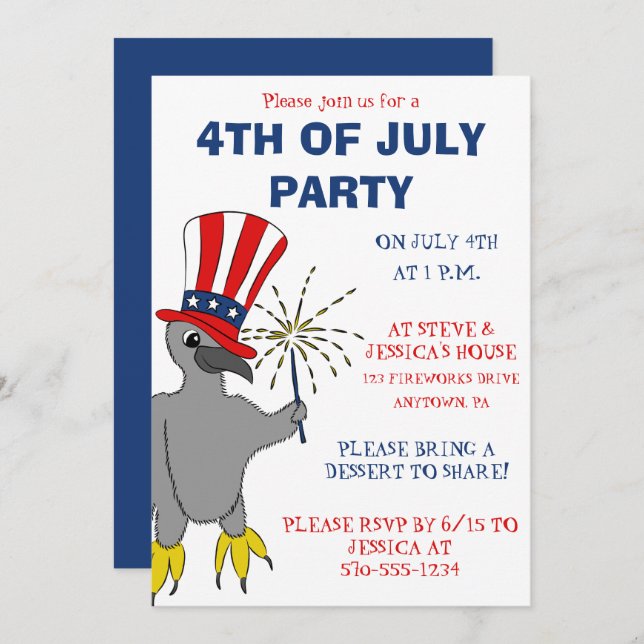 Cute Patriotic Eaglet Custom 4th of July Party Invitation (Front/Back)