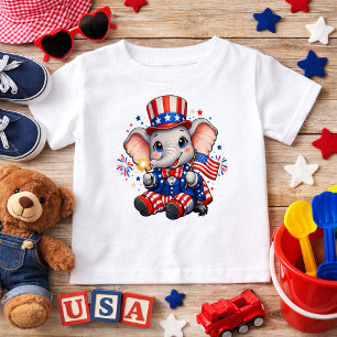 Cute Patriotic Elephant Return Address Baby T-Shirt