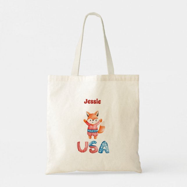 Cute Patriotic Fox Personalised Tote Bag (Back)