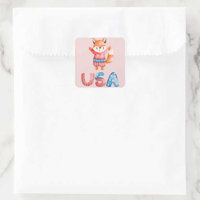 Cute Patriotic Fox   Square Sticker (Bag)