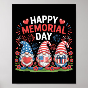 Cute Patriotic Gnome Happy Memorial Day Red White Poster