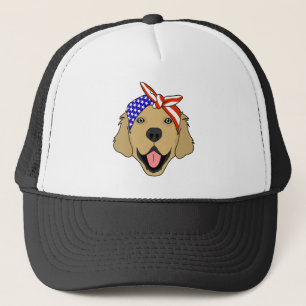 Cute Patriotic Golden Retriever Dog Trucker Hat