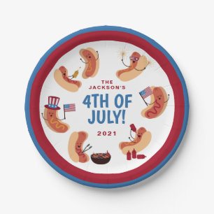 Cute Patriotic Hot Dog 4th of July Paper Plate
