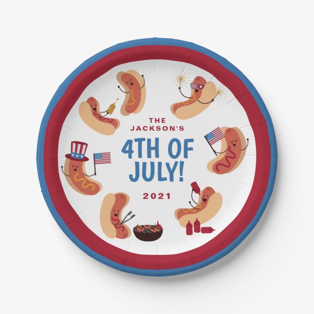 Cute Patriotic Hot Dog 4th of July Paper Plate (Front)