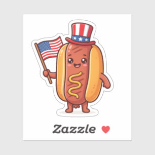 Cute Patriotic Hotdog Cartoon 4th of July Sticker