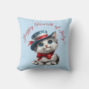 Cute Patriotic Kitten Cat July 4th Decor Cushion