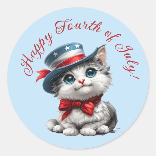 Cute Patriotic Kitten Cat July 4th Stickers (Front)