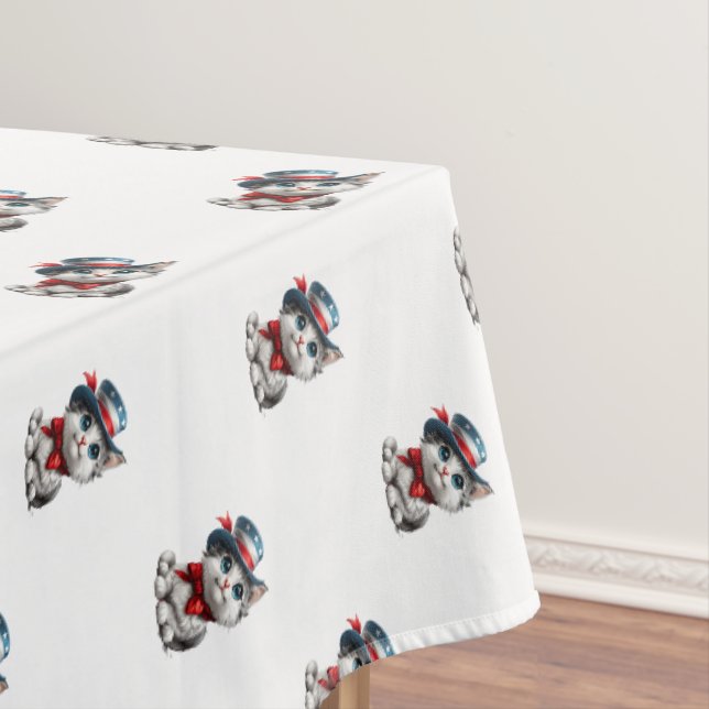 Cute Patriotic Kitten July 4th  Tablecloth (In Situ)