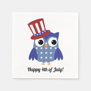 Cute Patriotic Owl with Top Hat Fourth of July Napkin