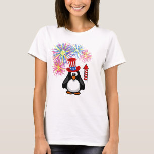Cute Patriotic Penguin Fireworks 4th of July T-Shirt