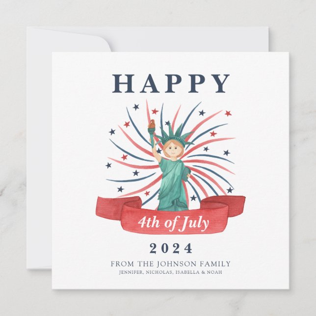 Cute Patriotic Red White And Blue 4th of July Holiday Card (Front)