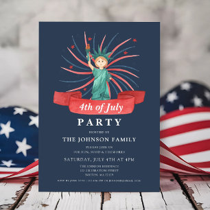 Cute Patriotic Red White And Blue 4th of July Invitation