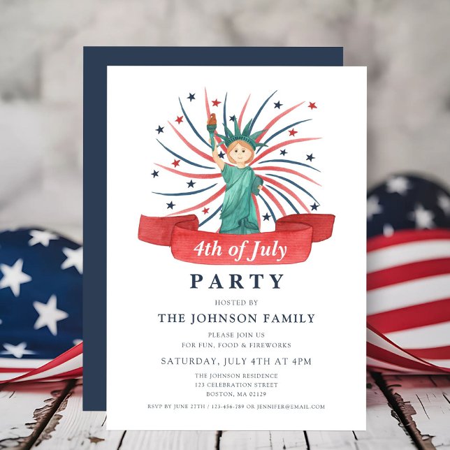 Cute Patriotic Red White And Blue 4th of July Invitation (Cute Patriotic Red White And Blue 4th of July Invitation)