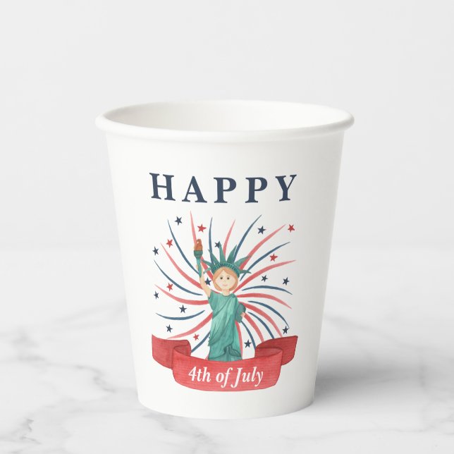 Cute Patriotic Red White And Blue 4th of July  Paper Cups (Front)