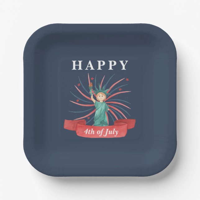 Cute Patriotic Red White And Blue 4th of July Paper Plate (Front)