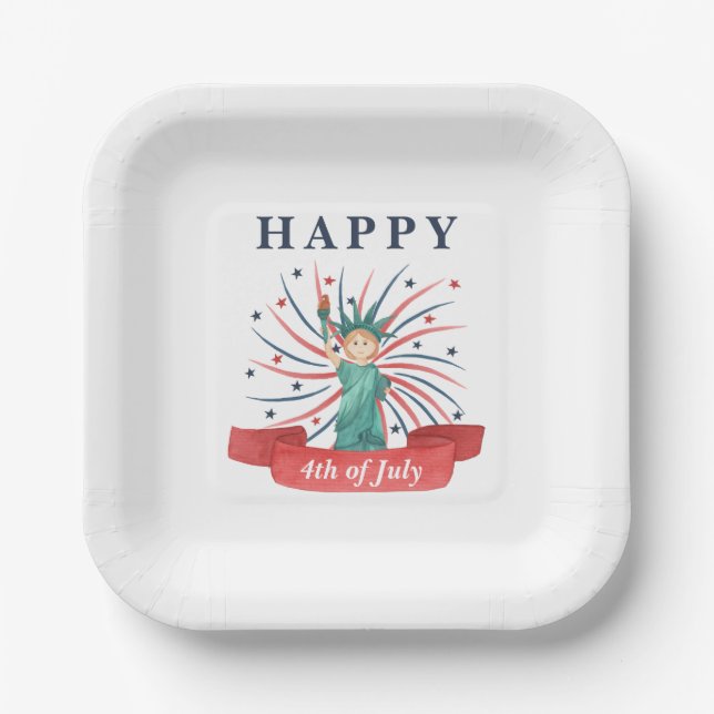 Cute Patriotic Red White And Blue 4th of July Paper Plate (Front)