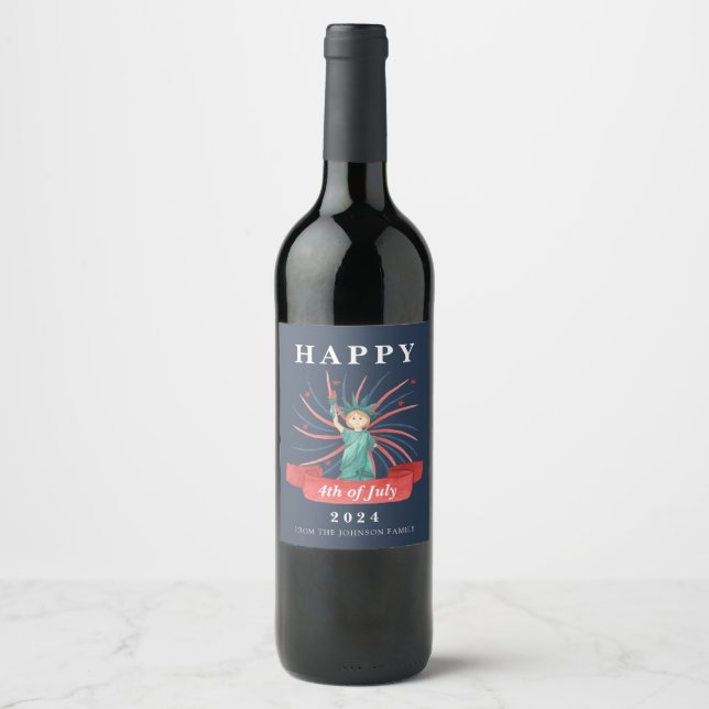 Cute Patriotic Red White And Blue 4th of July Wine Label (Front)