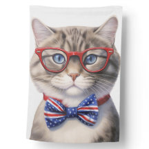 CUTE PATRIOTIC RED WHITE BLUE TABBY CAT