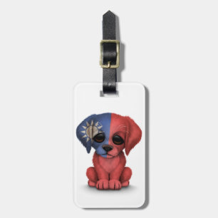 Cute Patriotic Taiwanese Flag Puppy Dog, White Luggage Tag