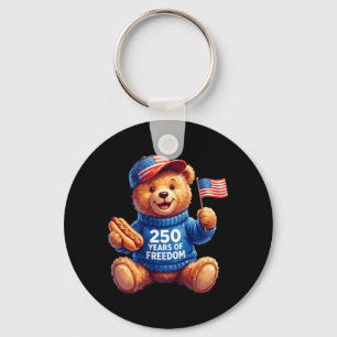 Cute Patriotic Teddy Bear 250 Years Of Dom 4th Of Key Ring