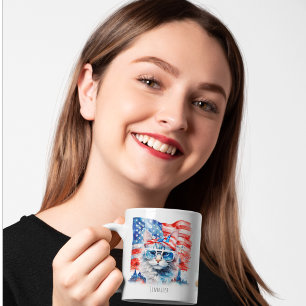Cute Patriotic USA America Photo 4th of July Cat Coffee Mug