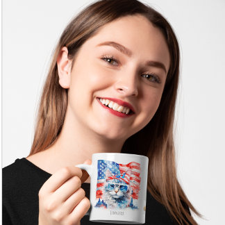 Cute Patriotic USA America Photo 4th of July Cat Coffee Mug