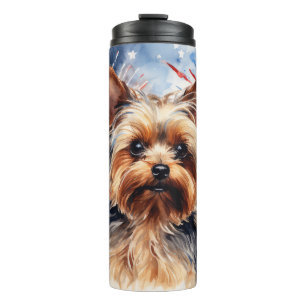 Cute Patriotic Yorkie Dog Thermal Tumbler