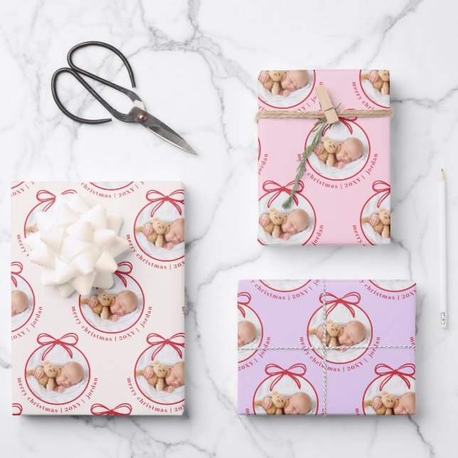 Cute Pattern Baby Girl Photo Christmas Wrapping Paper Sheet (Front)