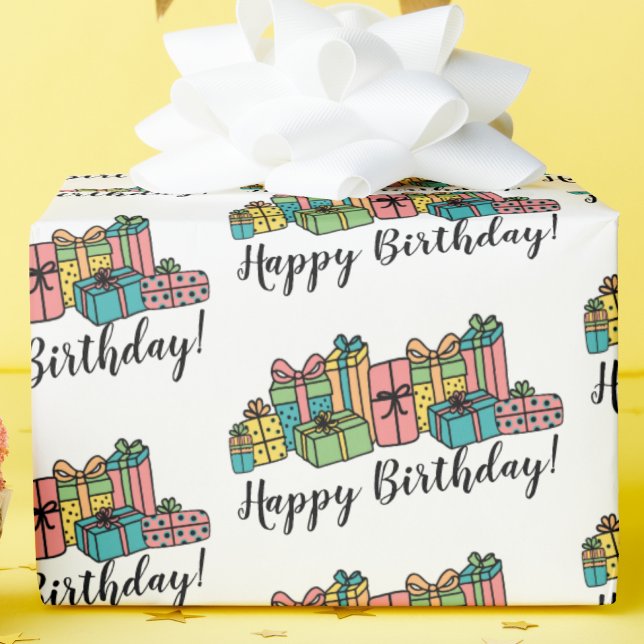Cute Pattern Colourful Birthday Wrapping Paper (Fun Classic Modern Pattern Colorful Birthday Wrapping Paper)