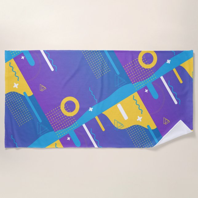 Cute Pattern Colourful Minimal Design Blue Beach Towel (Front)