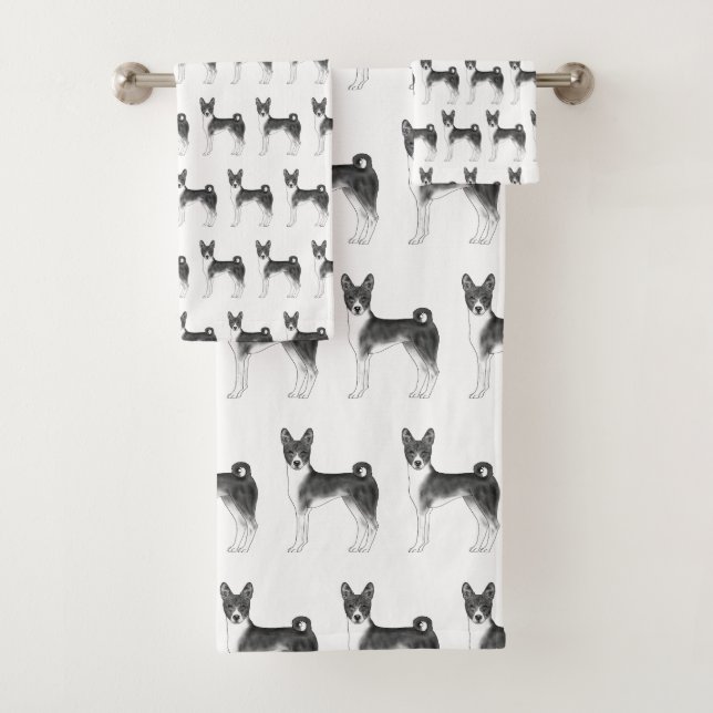 Cute Pattern Of A Basenji Dog In Black And White Bath Towel Set (Insitu)