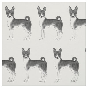 Cute Pattern Of A Basenji Dog In Black And White Fabric