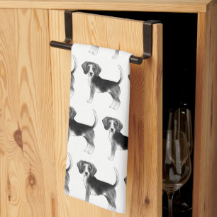 Cute Pattern Of A Beagle Dog In Black And White Tea Towel