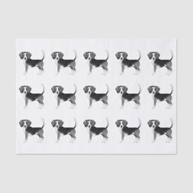 Cute Pattern Of A Beagle Dog In Black And White Tissue Paper (Front)