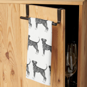 Cute Pattern Of A Boxer Dog In Black And White Tea Towel