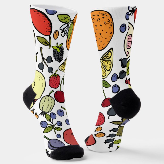 Cute pattern of fruits and strawberry l White Socks (Angled)