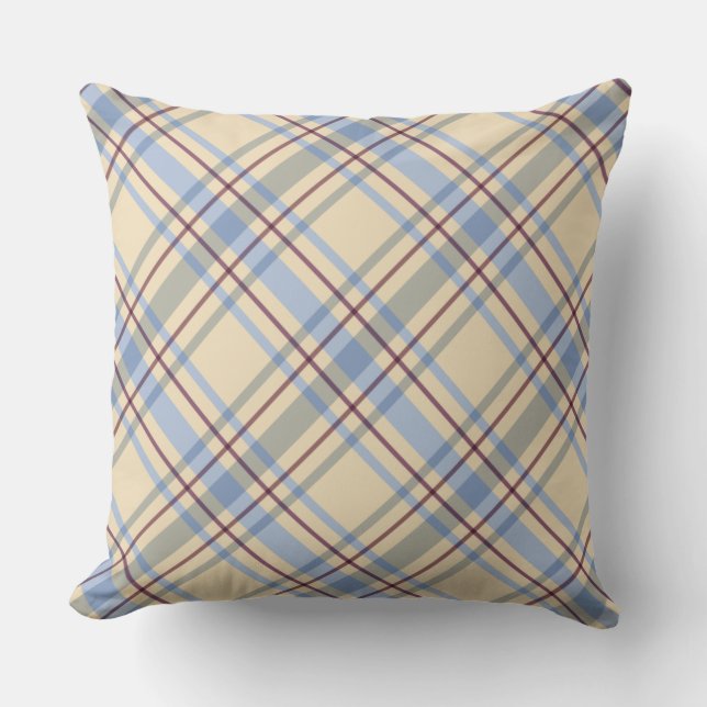 Cute pattern of tartan plaid blue and beige modern cushion (Front)
