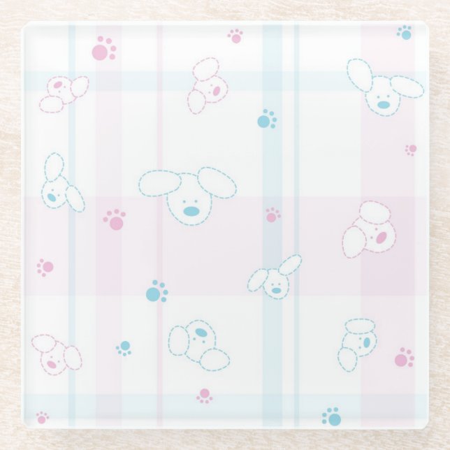 Cute pattern with dogs glass coaster (Front)