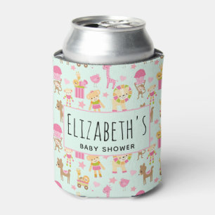 Cute Pattern with Happy Animals & Toys Baby Shower Can Cooler