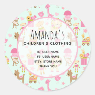 Cute Pattern with Happy Animals & Toys Business Classic Round Sticker